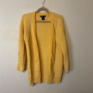 Yellow Cable Knit Open Front Sweater
